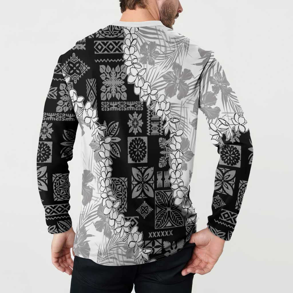 Hawaii Aloha Button Sweatshirt White Quilt Patch Work Mix Plumeria Lei LT7 - Polynesian Pride