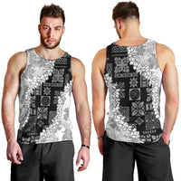 Hawaii Aloha Men Tank Top White Quilt Patch Work Mix Plumeria Lei