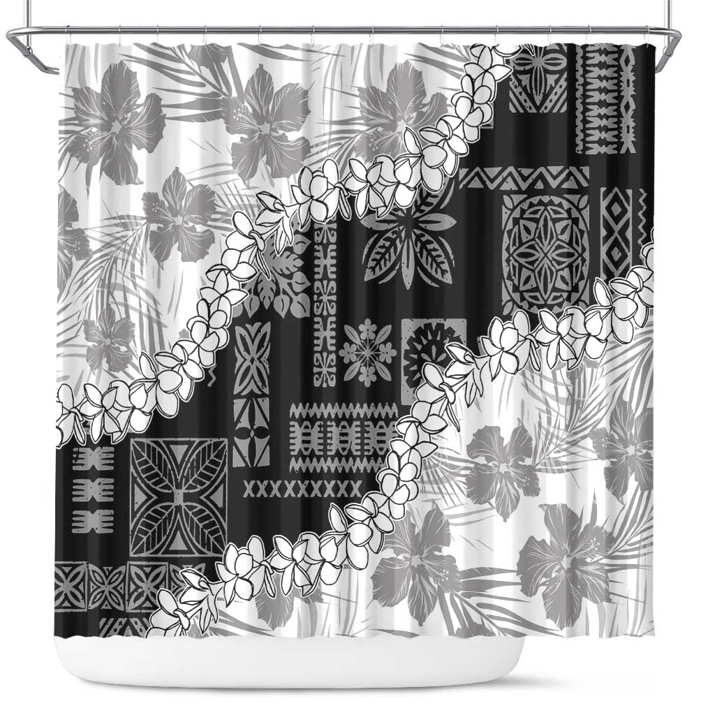 Hawaii Aloha Shower Curtain White Quilt Patch Work Mix Plumeria Lei LT7 White - Polynesian Pride