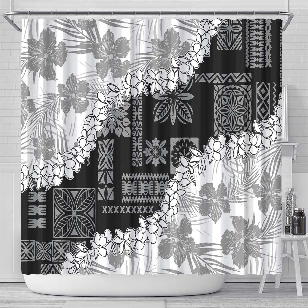 Hawaii Aloha Shower Curtain White Quilt Patch Work Mix Plumeria Lei LT7 - Polynesian Pride
