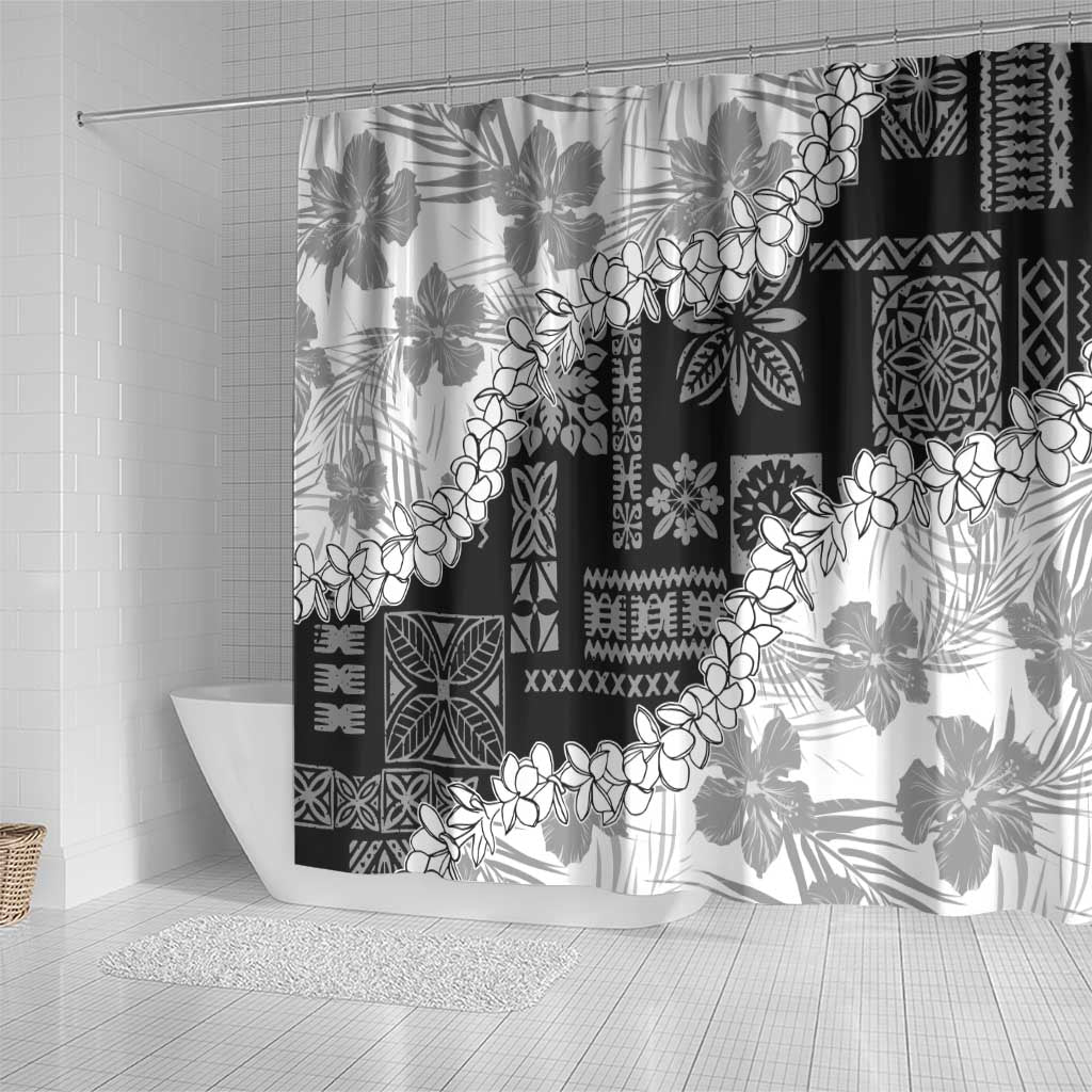 Hawaii Aloha Shower Curtain White Quilt Patch Work Mix Plumeria Lei LT7 - Polynesian Pride