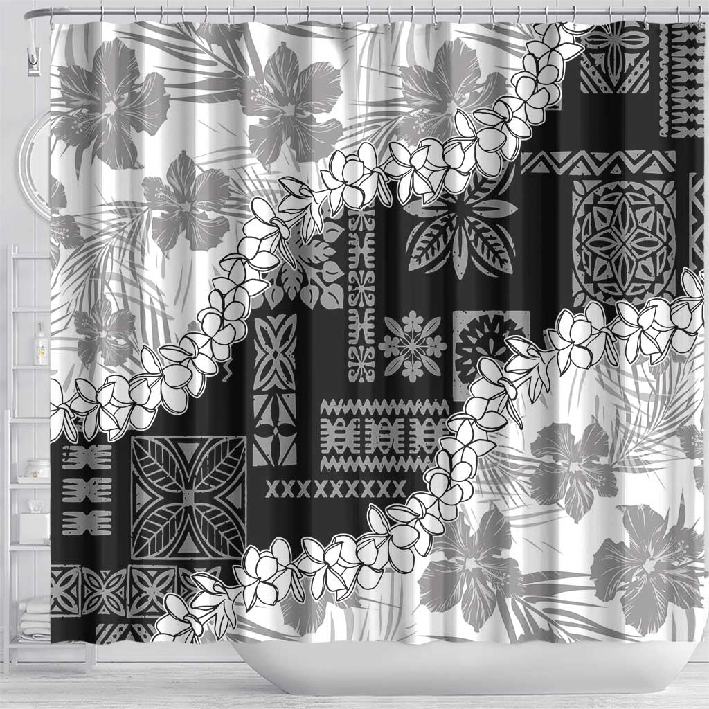 Hawaii Aloha Shower Curtain White Quilt Patch Work Mix Plumeria Lei LT7 - Polynesian Pride