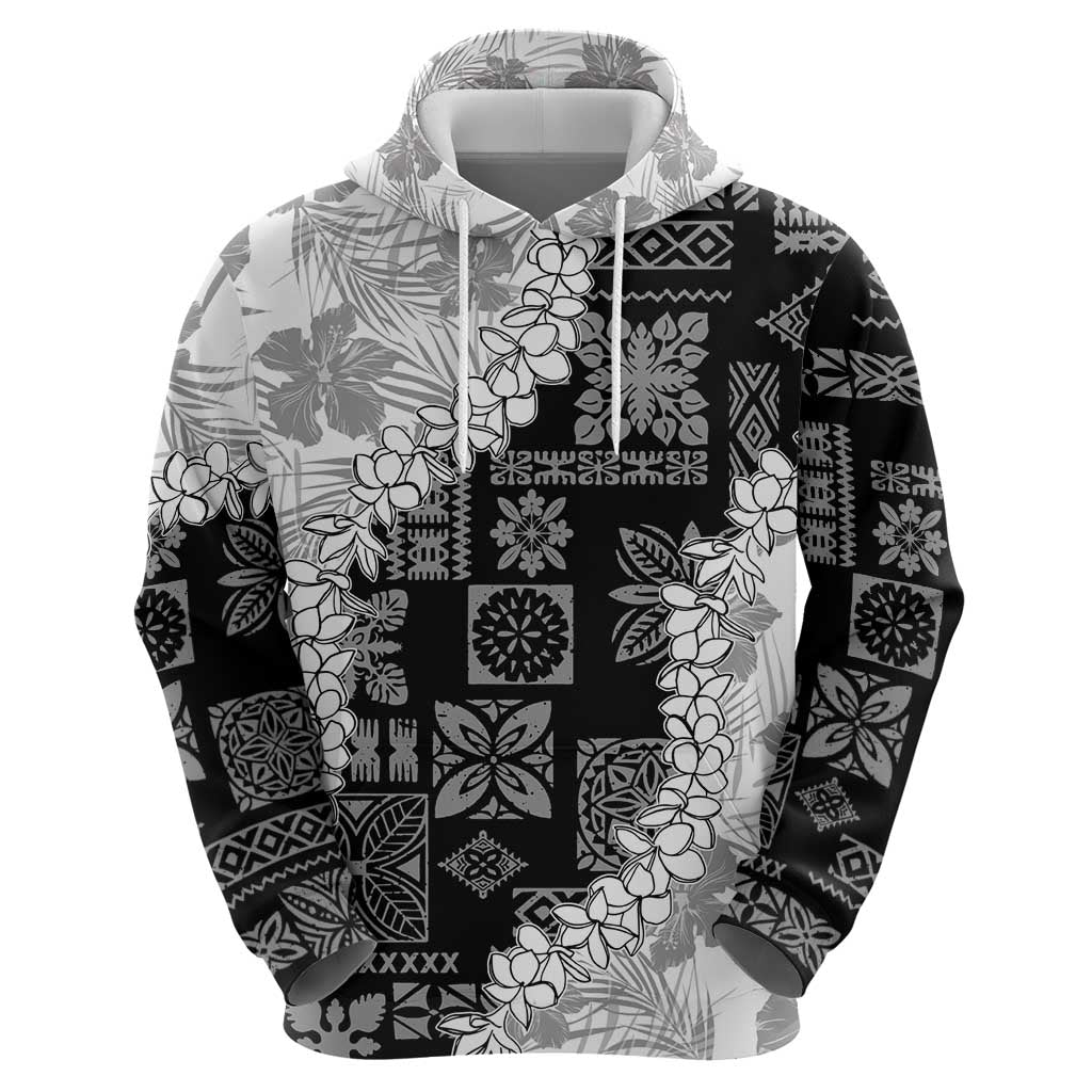 Hawaii Aloha Zip Hoodie White Quilt Patch Work Mix Plumeria Lei