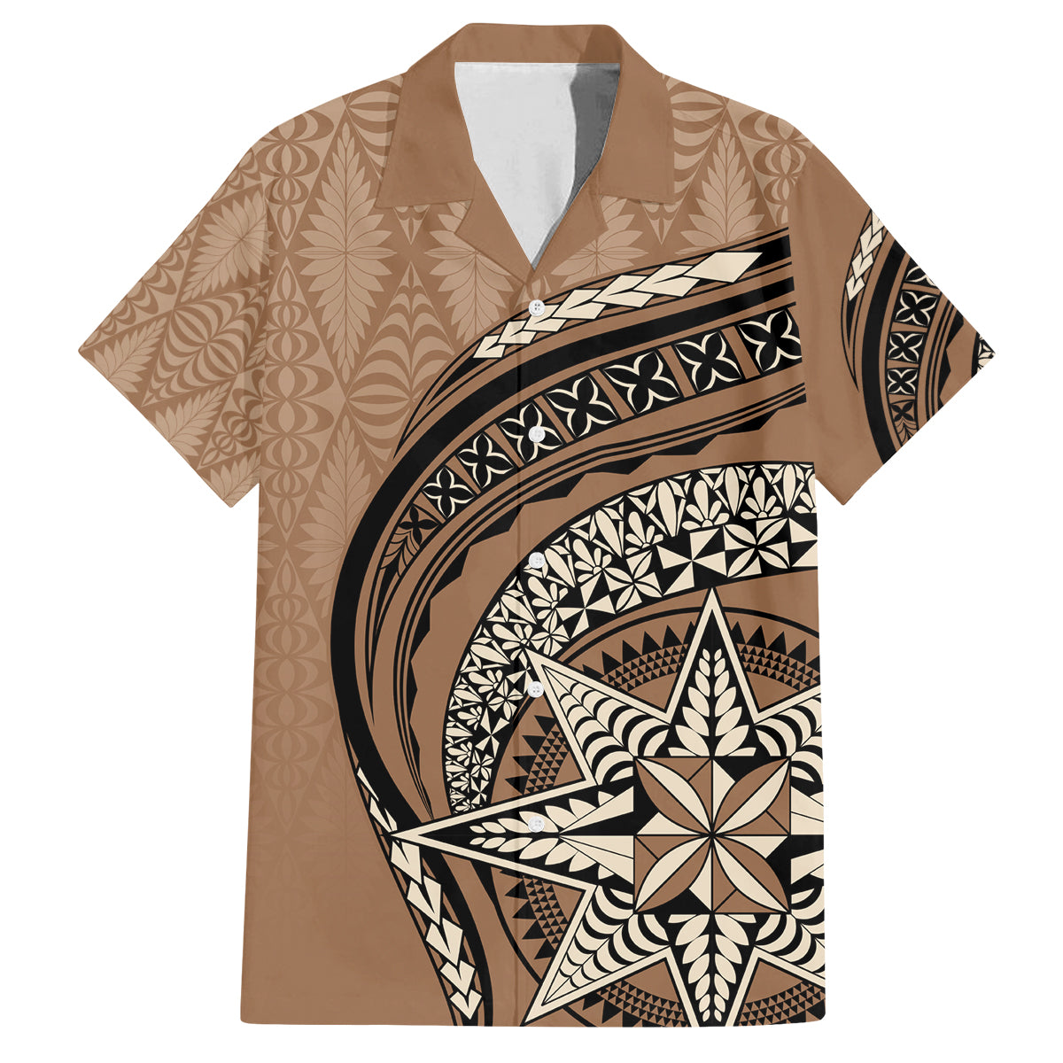 Tonga Ngatu Family Matching Off Shoulder Long Sleeve Dress and Hawaiian Shirt Tokelau Classic Motifs LT7 Dad's Shirt - Short Sleeve Brown - Polynesian Pride
