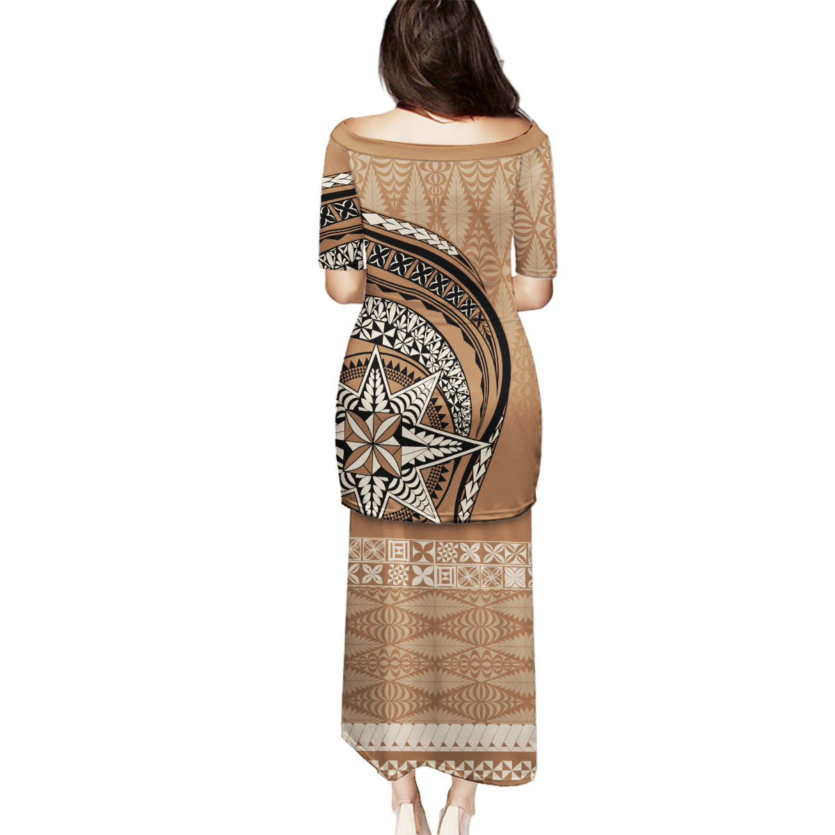 Tonga Ngatu Family Matching Puletasi Dress and Hawaiian Shirt Tokelau Classic Motifs LT7 - Polynesian Pride