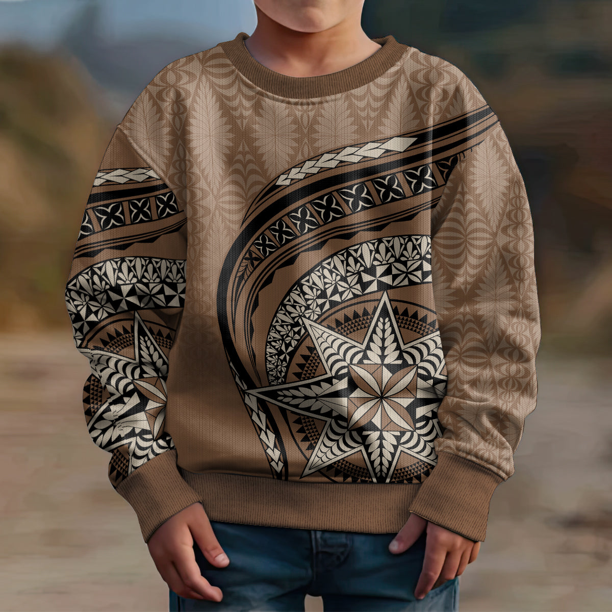 Tonga Ngatu Kid Ugly Christmas Sweater Tokelau Classic Motifs LT7 - Polynesian Pride