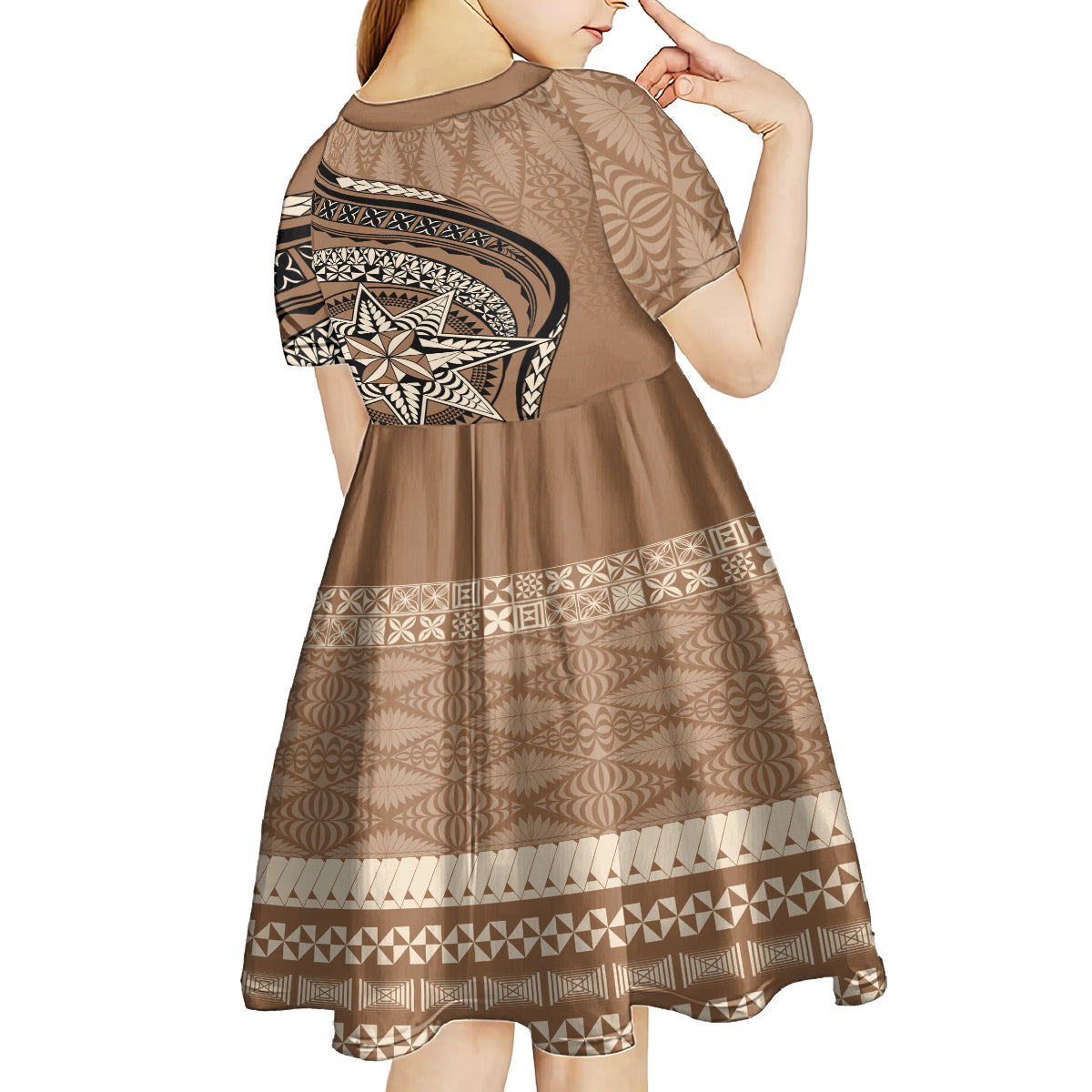 Tonga Ngatu Kid Short Sleeve Dress Tokelau Classic Motifs LT7 - Polynesian Pride