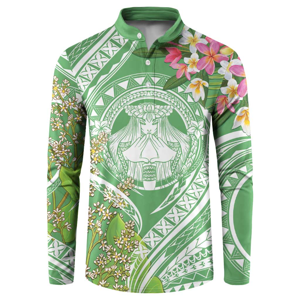 Aloha Molokai Island Button Sweatshirt Hawaii Pua Kukui LT7 Green - Polynesian Pride