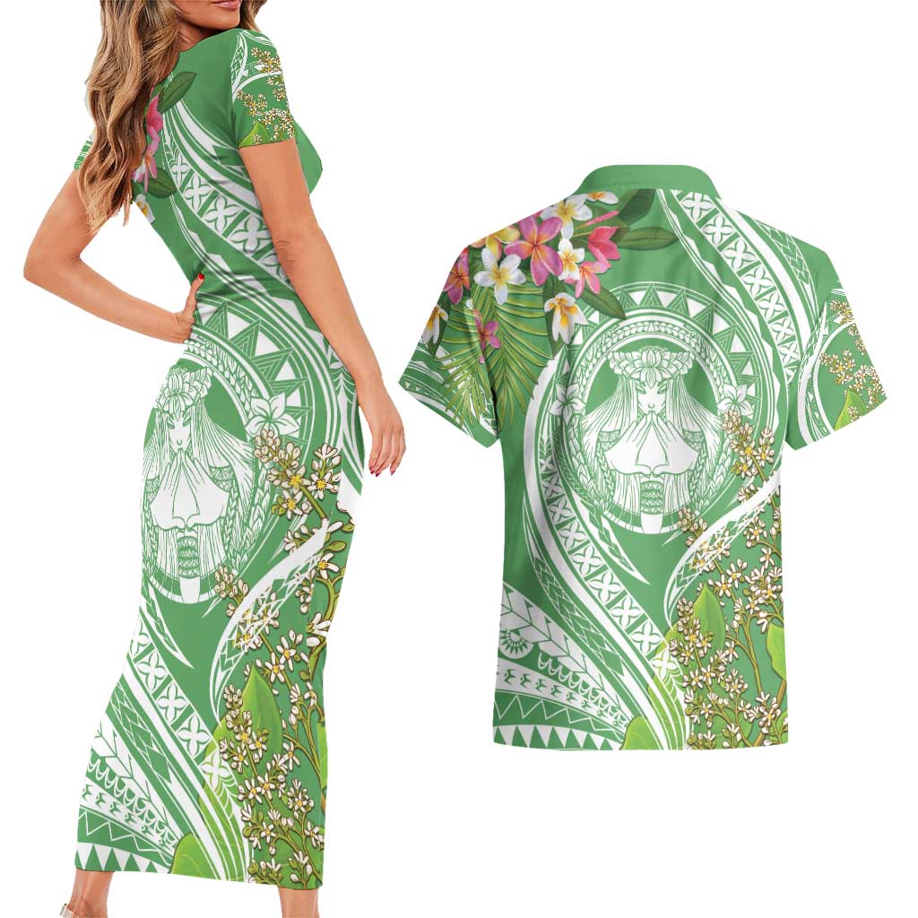 Aloha Molokai Island Couples Matching Short Sleeve Bodycon Dress and Hawaiian Shirt Hawaii Pua Kukui