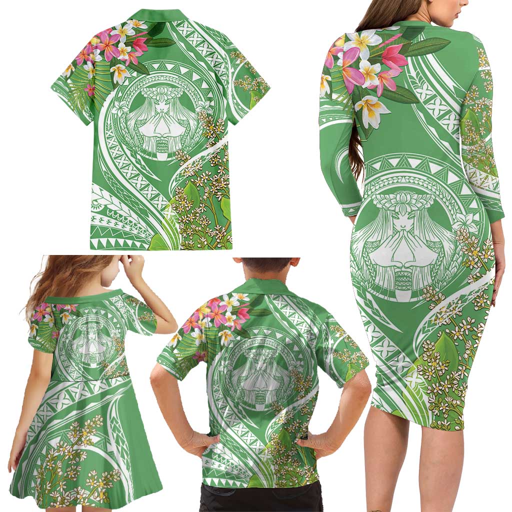 Aloha Molokai Island Family Matching Long Sleeve Bodycon Dress and Hawaiian Shirt Hawaii Pua Kukui
