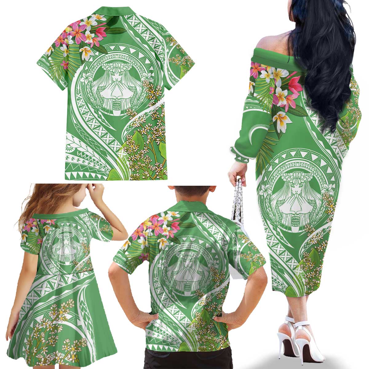 Aloha Molokai Island Family Matching Off The Shoulder Long Sleeve Dress and Hawaiian Shirt Hawaii Pua Kukui