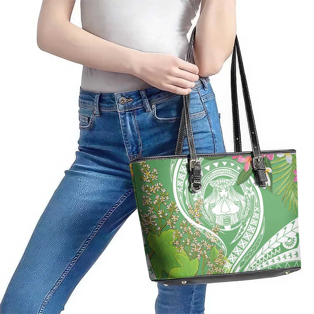 Aloha Molokai Island Leather Tote Bag Hawaii Pua Kukui