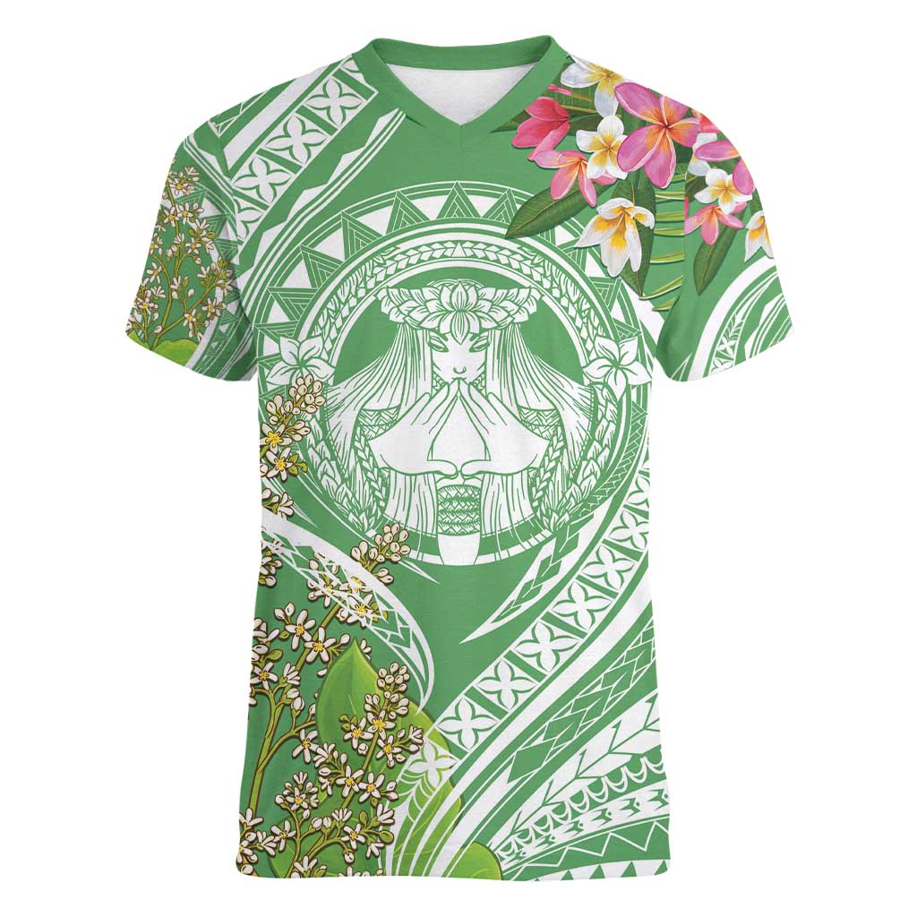 Aloha Molokai Island Women V-Neck T-Shirt Hawaii Pua Kukui LT7 Female Green - Polynesian Pride