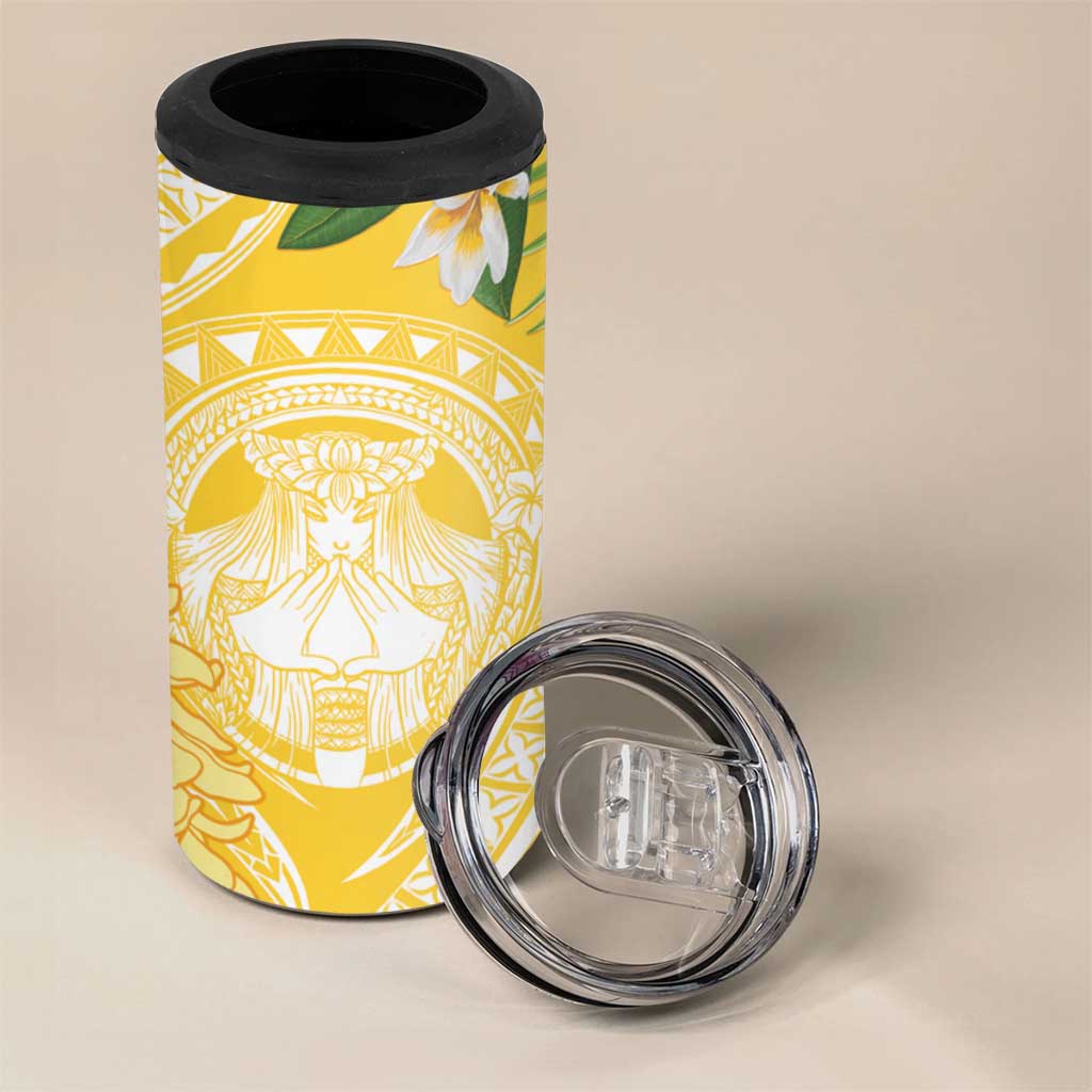 Aloha Hawaii Oahu 4 in 1 Can Cooler Tumbler Wahine with Ilima Lei