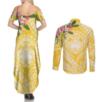 Aloha Hawaii Oahu Couples Matching Summer Maxi Dress and Long Sleeve Button Shirt Wahine with Ilima Lei LT7 - Polynesian Pride