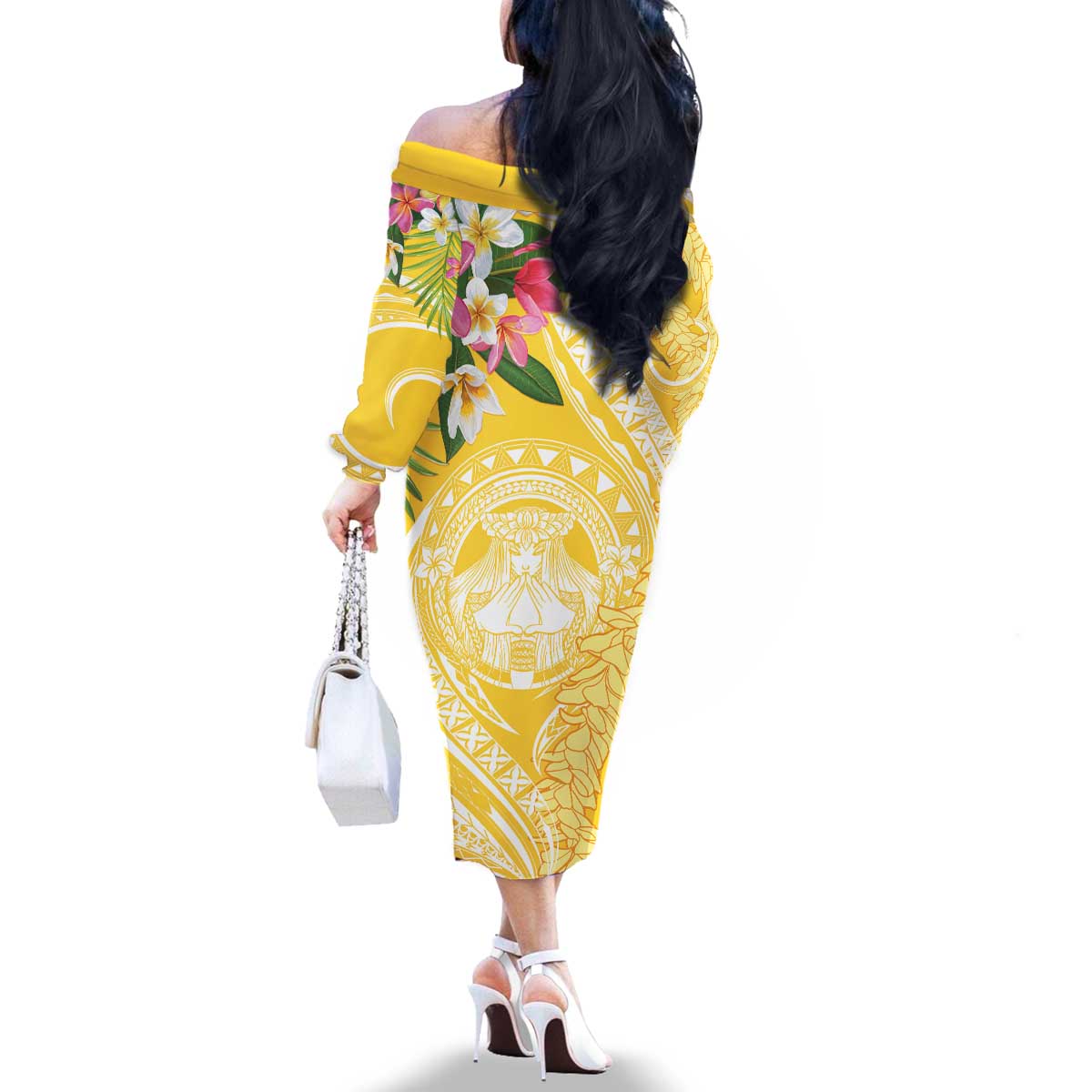 Aloha Hawaii Oahu Family Matching Off The Shoulder Long Sleeve Dress and Hawaiian Shirt Wahine with Ilima Lei