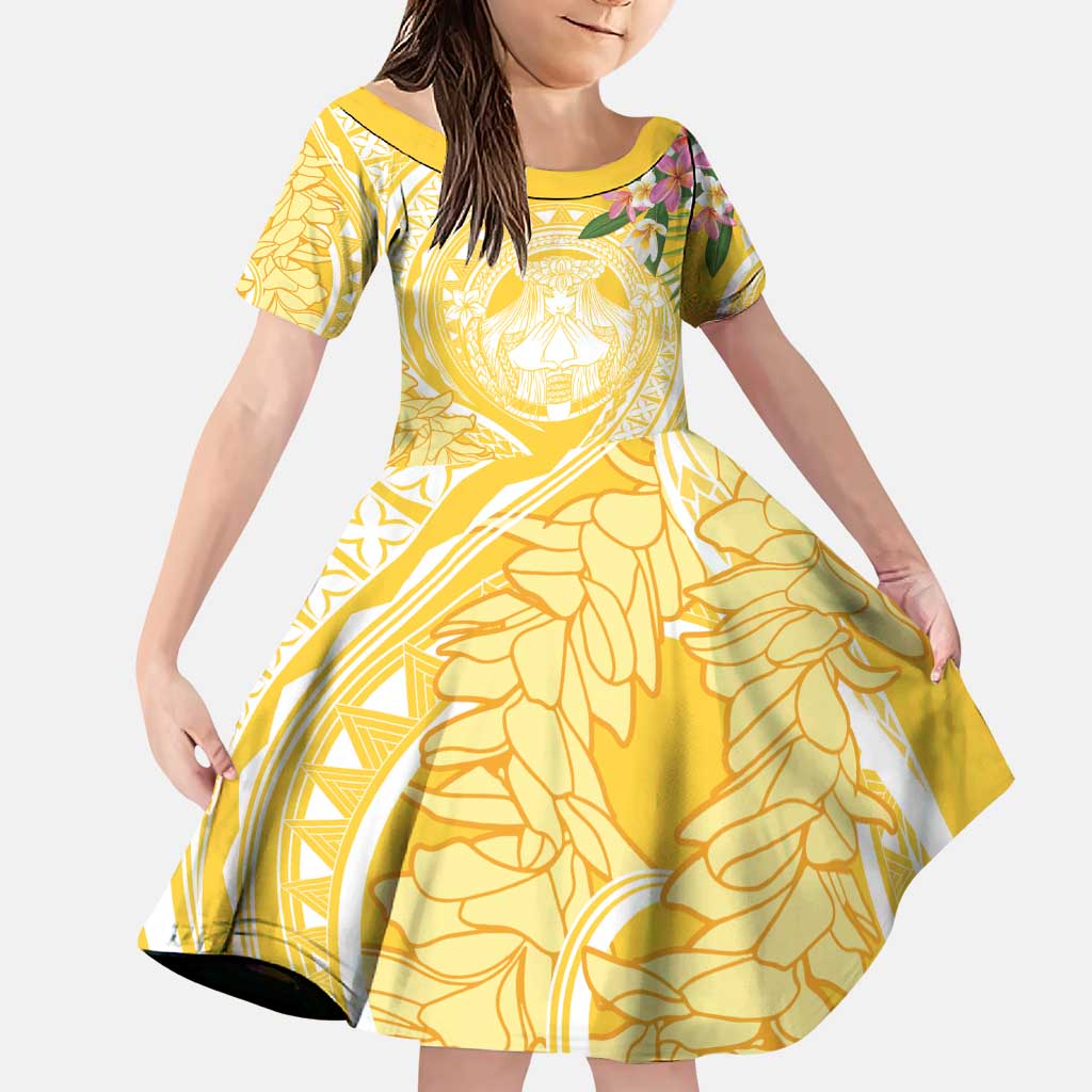 Aloha Hawaii Oahu Family Matching Puletasi and Hawaiian Shirt Wahine with Ilima Lei LT7 Daughter's Dress Yellow - Polynesian Pride