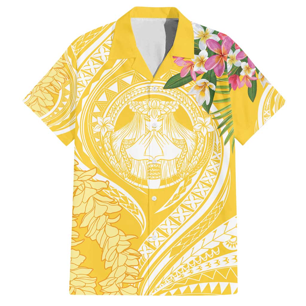 Aloha Hawaii Oahu Family Matching Puletasi and Hawaiian Shirt Wahine with Ilima Lei LT7 Dad's Shirt - Short Sleeve Yellow - Polynesian Pride