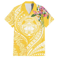 Aloha Hawaii Oahu Family Matching Tank Maxi Dress and Hawaiian Shirt Wahine with Ilima Lei LT7 Dad's Shirt - Short Sleeve Yellow - Polynesian Pride