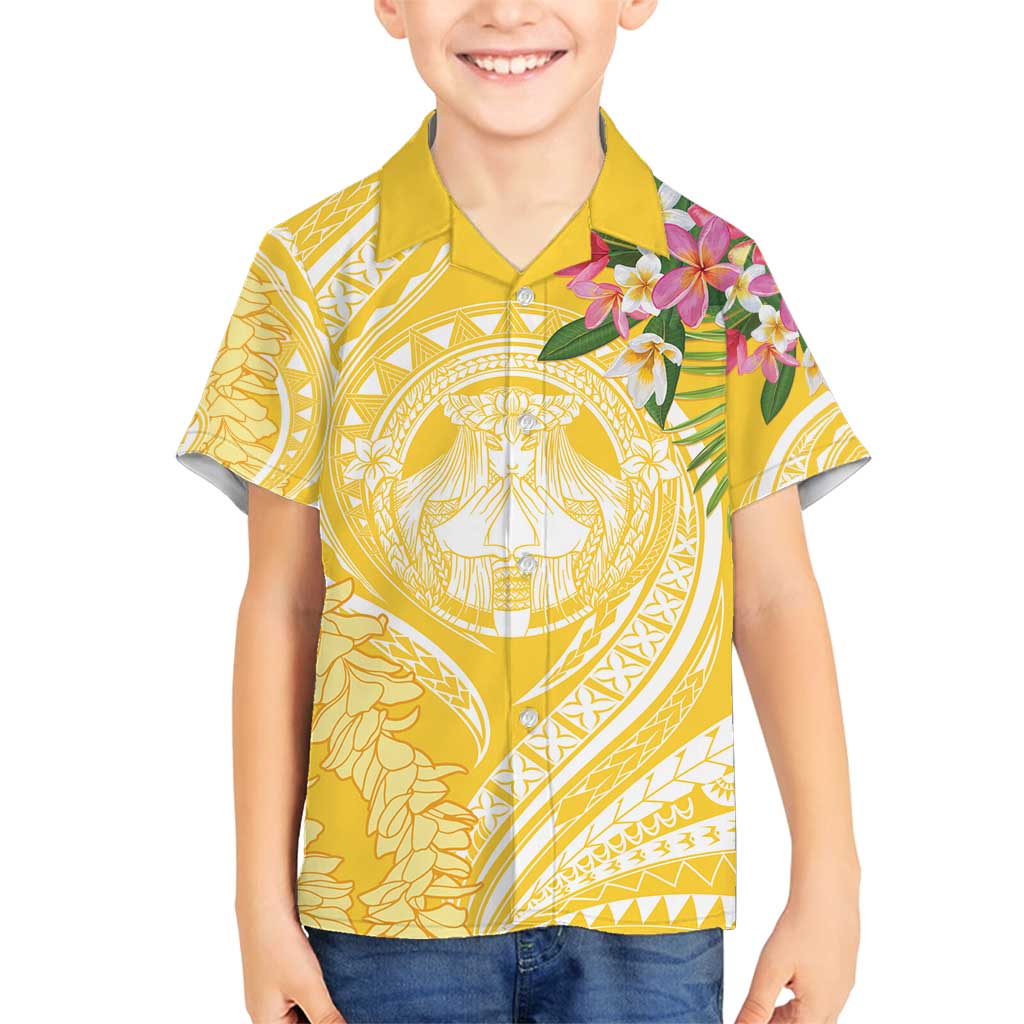 Aloha Hawaii Oahu Family Matching Tank Maxi Dress and Hawaiian Shirt Wahine with Ilima Lei LT7 Son's Shirt Yellow - Polynesian Pride