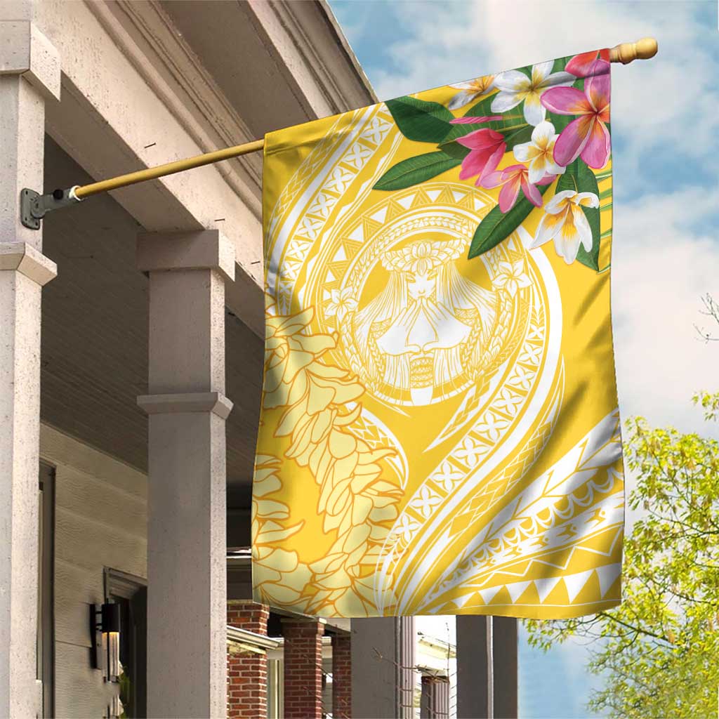 Aloha Hawaii Oahu Garden Flag Wahine with Ilima Lei LT7 House Flag Yellow - Polynesian Pride