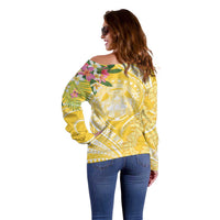 Aloha Hawaii Oahu Off Shoulder Sweater Wahine with Ilima Lei