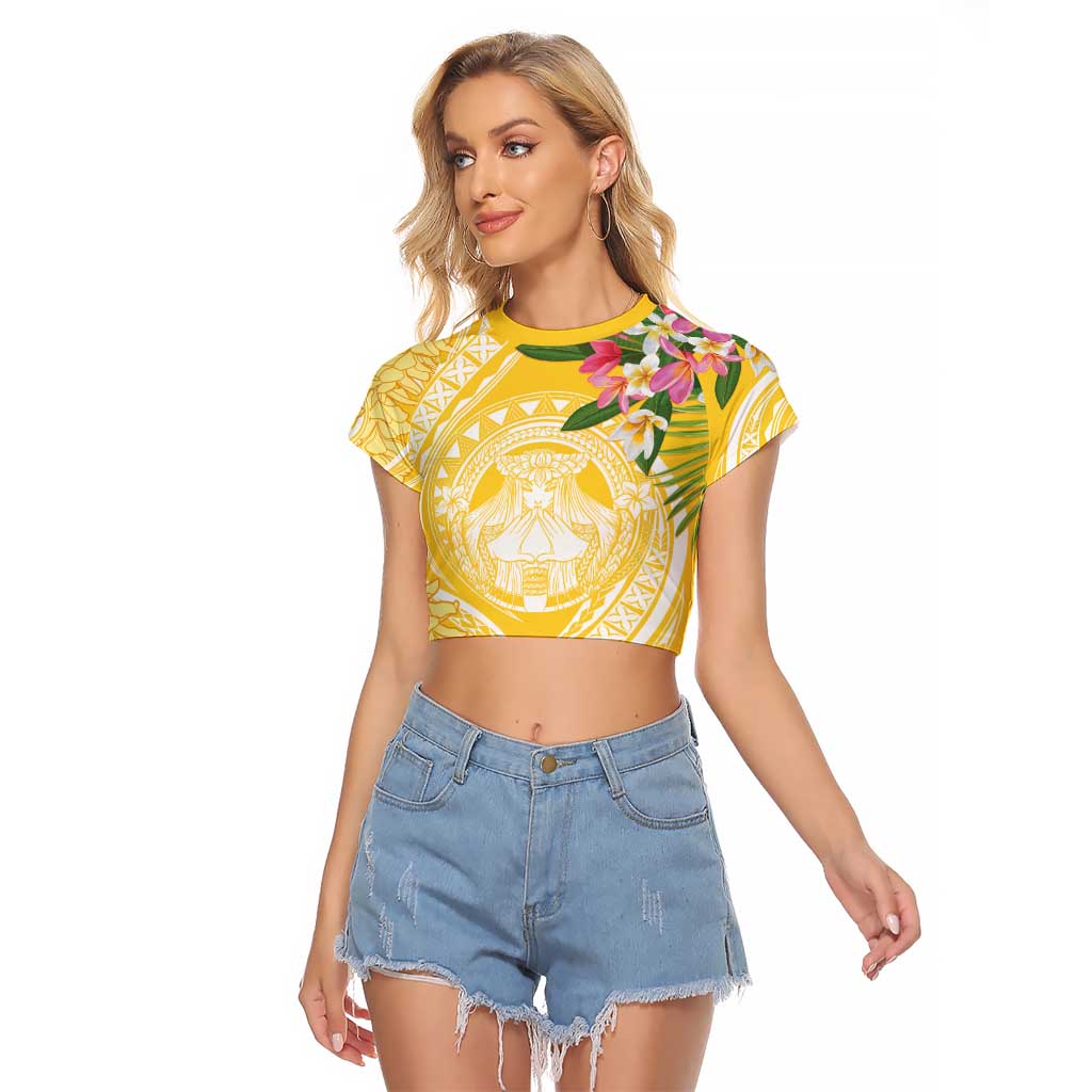 Aloha Hawaii Oahu Raglan Cropped T Shirt Wahine with Ilima Lei LT7 Female Yellow - Polynesian Pride