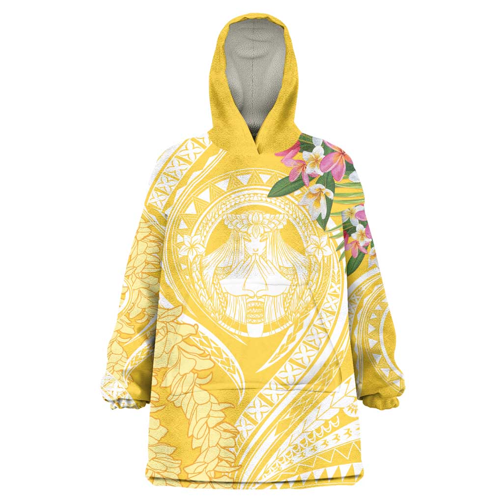 Aloha Hawaii Oahu Wearable Blanket Hoodie Wahine with Ilima Lei LT7 One Size Yellow - Polynesian Pride