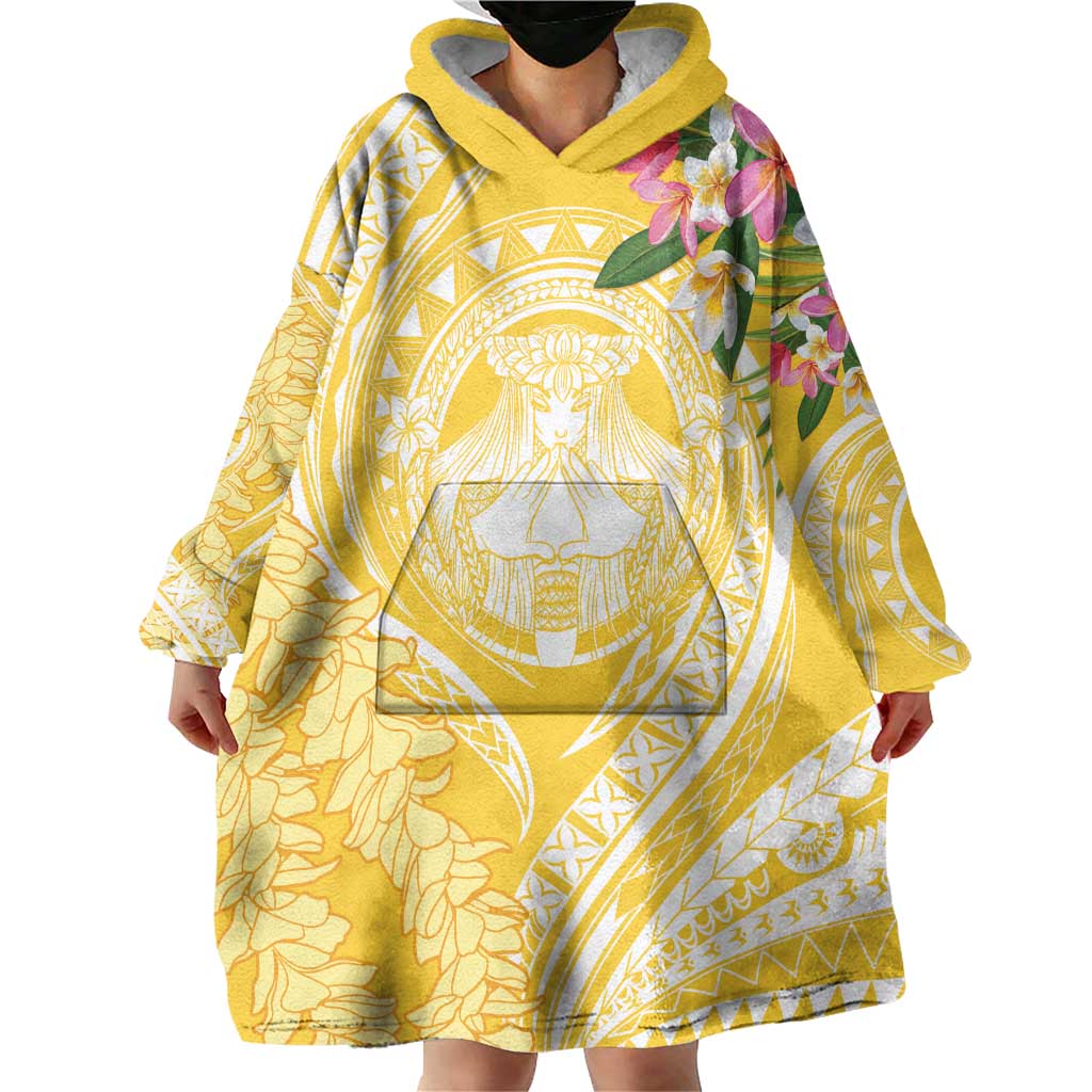 Aloha Hawaii Oahu Wearable Blanket Hoodie Wahine with Ilima Lei LT7 - Polynesian Pride