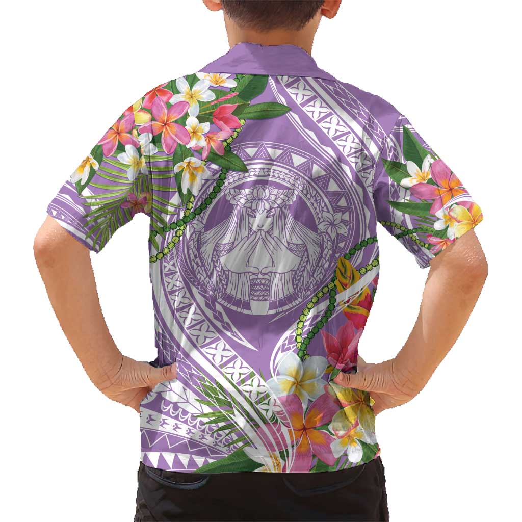 Aloha Hawaii Kauai Family Matching Off Shoulder Short Dress and Hawaiian Shirt Frangipani Mix Mokihana Lei LT7 - Polynesian Pride
