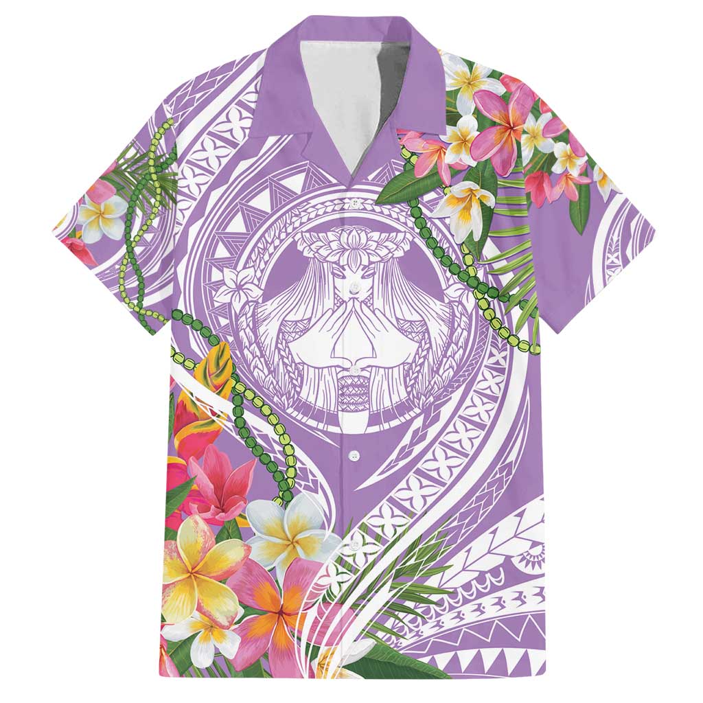 Aloha Hawaii Kauai Family Matching Off Shoulder Short Dress and Hawaiian Shirt Frangipani Mix Mokihana Lei LT7 Dad's Shirt - Short Sleeve Purple - Polynesian Pride