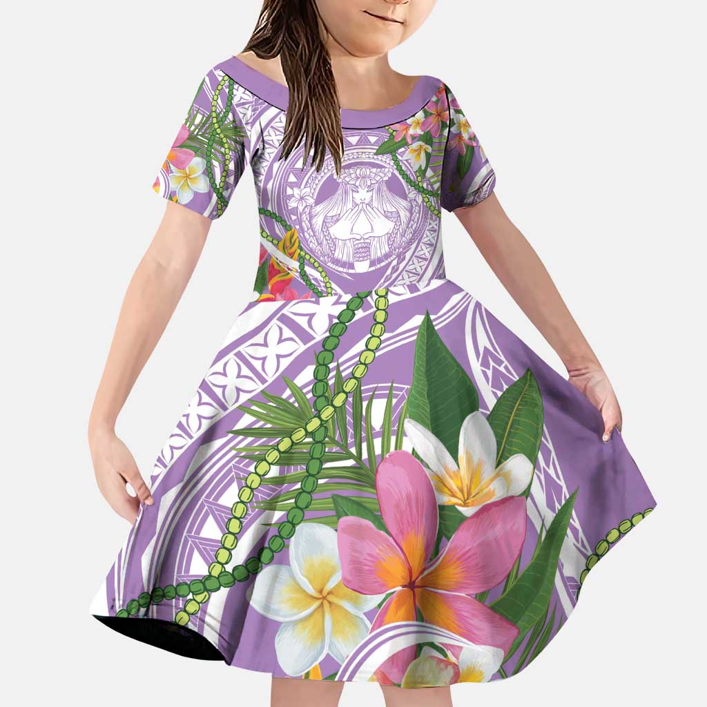 Aloha Hawaii Kauai Family Matching Puletasi and Hawaiian Shirt Frangipani Mix Mokihana Lei LT7 Daughter's Dress Purple - Polynesian Pride