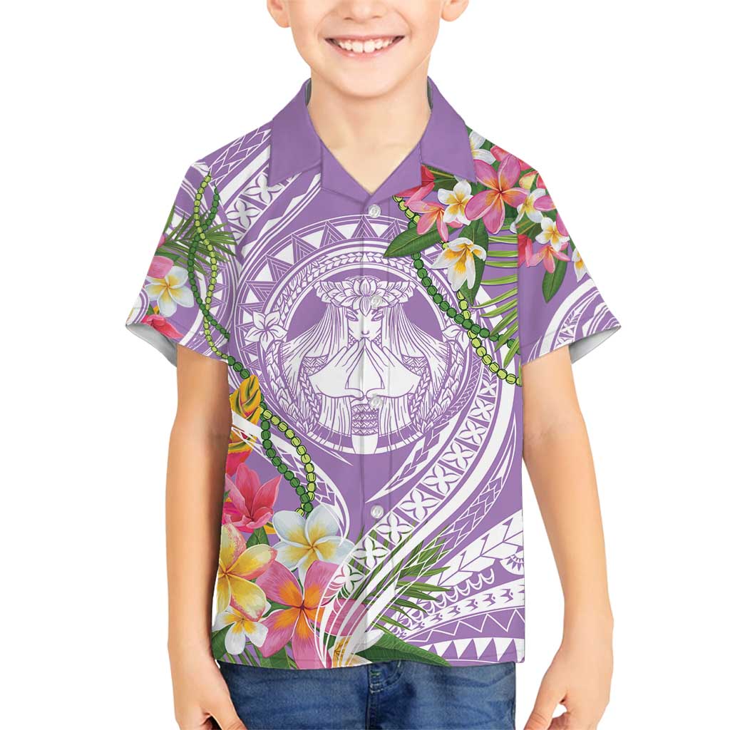 Aloha Hawaii Kauai Family Matching Puletasi and Hawaiian Shirt Frangipani Mix Mokihana Lei LT7 Son's Shirt Purple - Polynesian Pride
