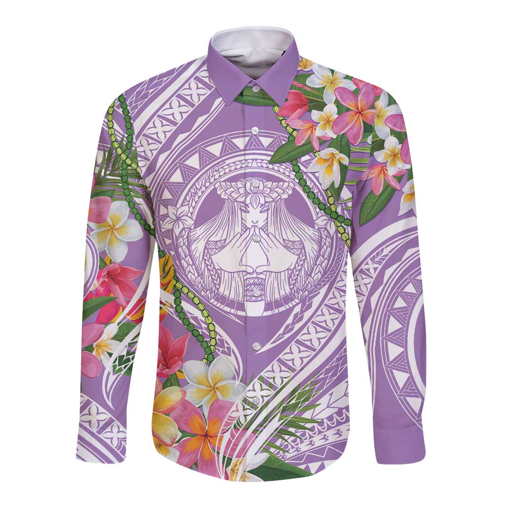 Aloha Hawaii Kauai Long Sleeve Button Shirt Frangipani Mix Mokihana Lei