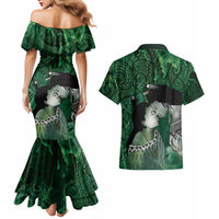 New Zealand Aroha Koe Mama Couples Matching Mermaid Dress and Hawaiian Shirt Maori Hongi - Pounamu