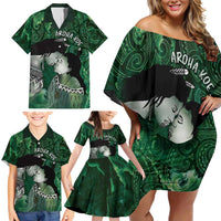 New Zealand Aroha Koe Mama Family Matching Off Shoulder Short Dress and Hawaiian Shirt Maori Hongi - Pounamu