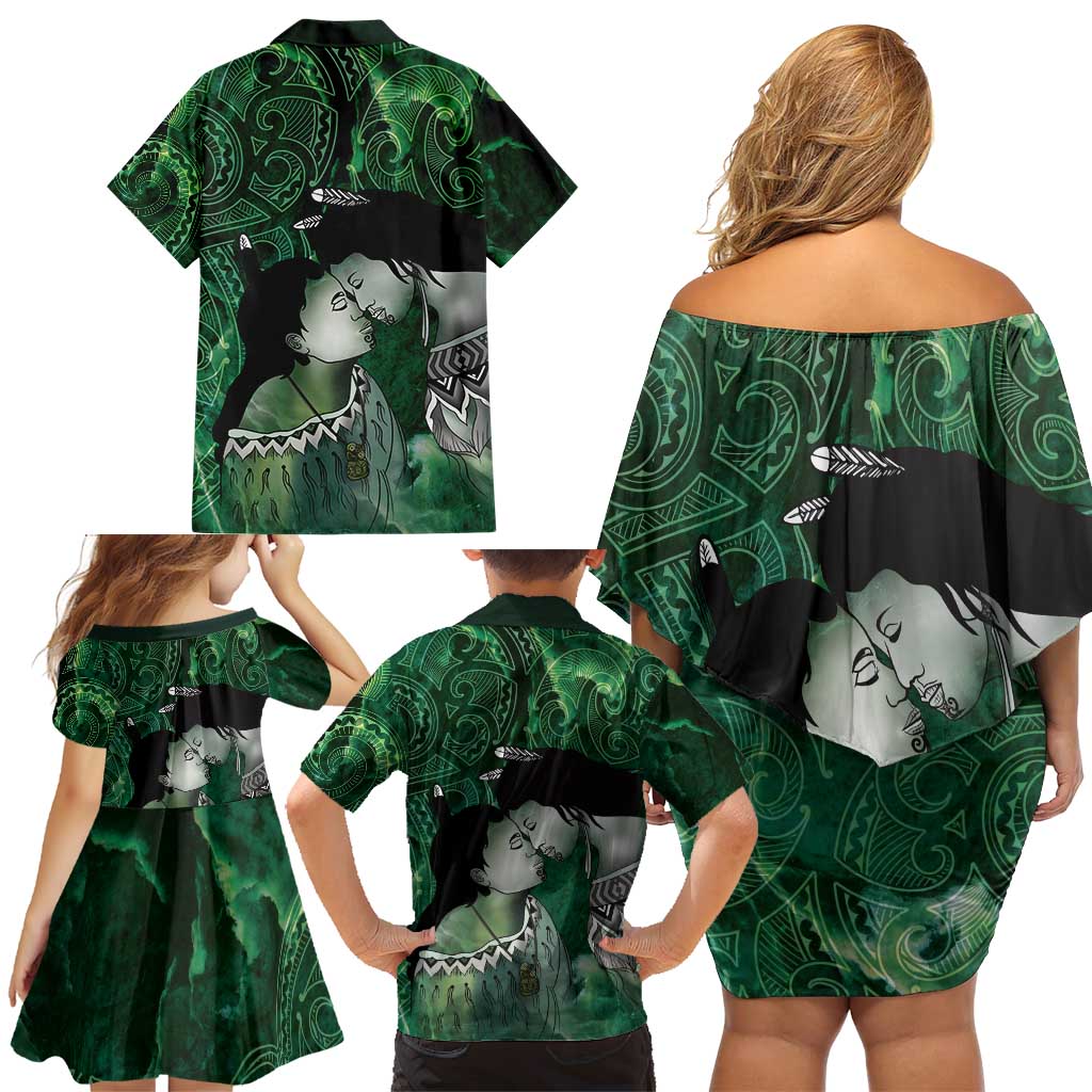 New Zealand Aroha Koe Mama Family Matching Off Shoulder Short Dress and Hawaiian Shirt Maori Hongi - Pounamu