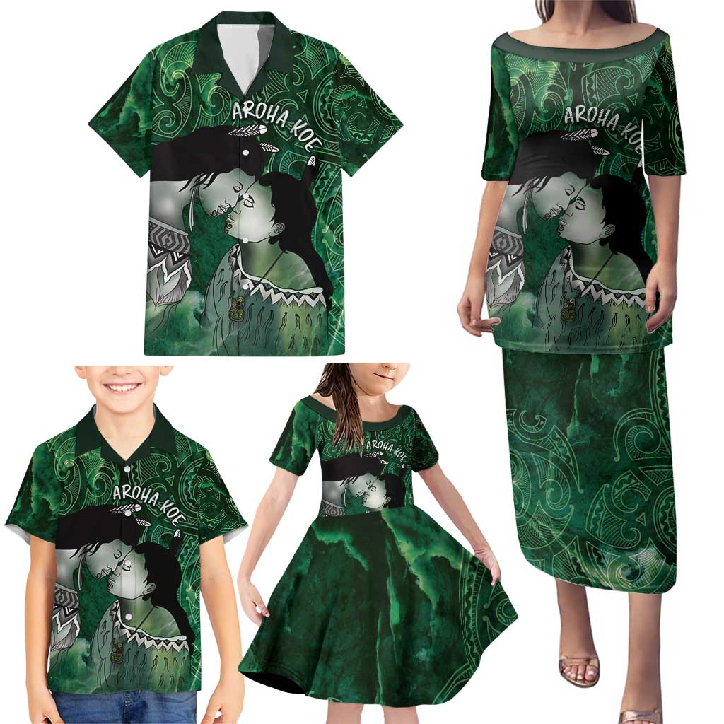 New Zealand Aroha Koe Mama Family Matching Puletasi and Hawaiian Shirt Maori Hongi - Pounamu