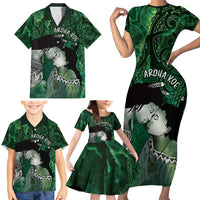 New Zealand Aroha Koe Mama Family Matching Short Sleeve Bodycon Dress and Hawaiian Shirt Maori Hongi - Pounamu