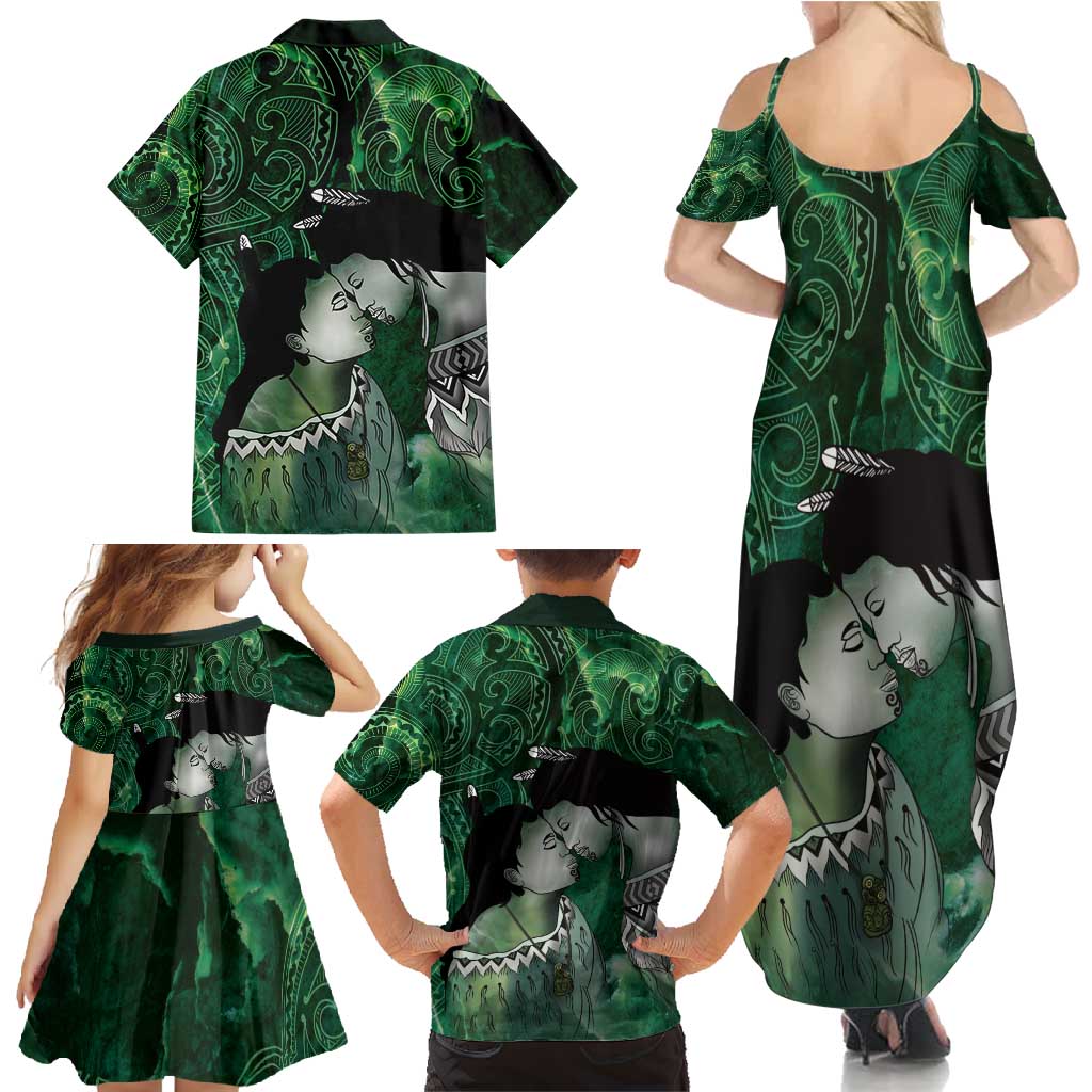New Zealand Aroha Koe Mama Family Matching Summer Maxi Dress and Hawaiian Shirt Maori Hongi - Pounamu