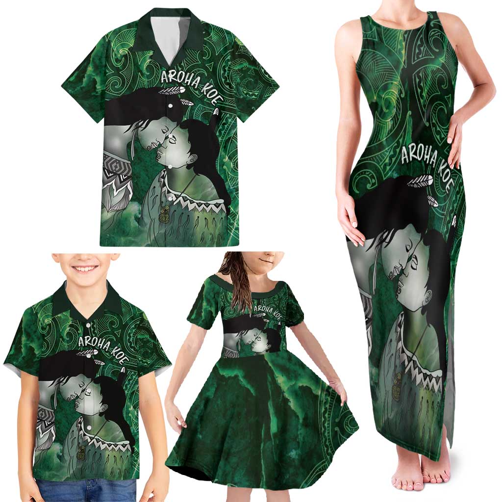 New Zealand Aroha Koe Mama Family Matching Tank Maxi Dress and Hawaiian Shirt Maori Hongi - Pounamu