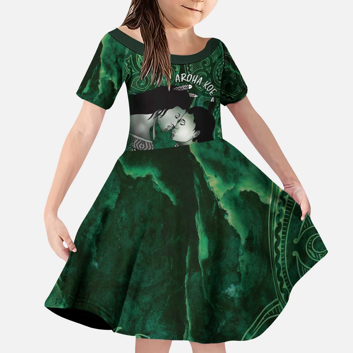 New Zealand Aroha Koe Mama Kid Short Sleeve Dress Maori Hongi - Pounamu