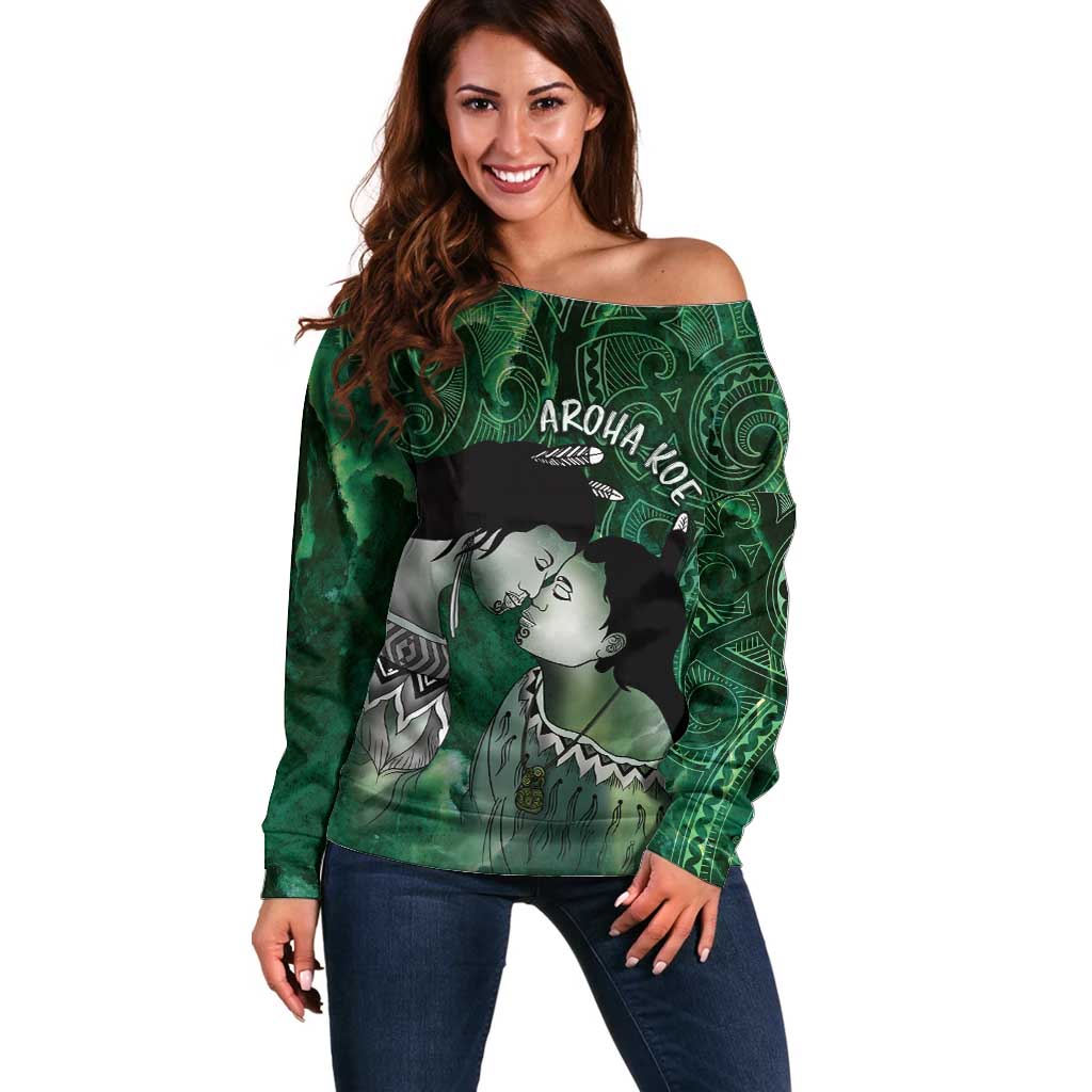 New Zealand Aroha Koe Mama Off Shoulder Sweater Maori Hongi - Pounamu