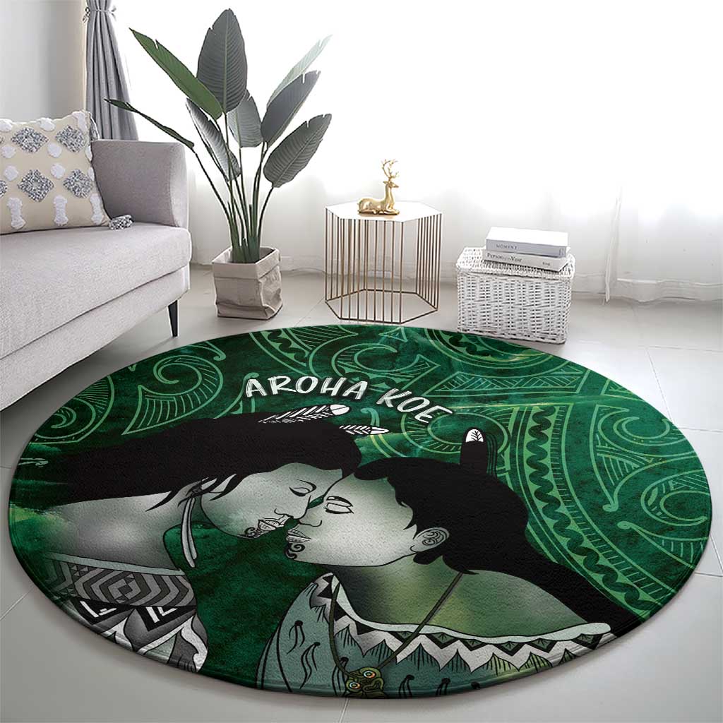New Zealand Aroha Koe Mama Round Carpet Maori Hongi - Pounamu