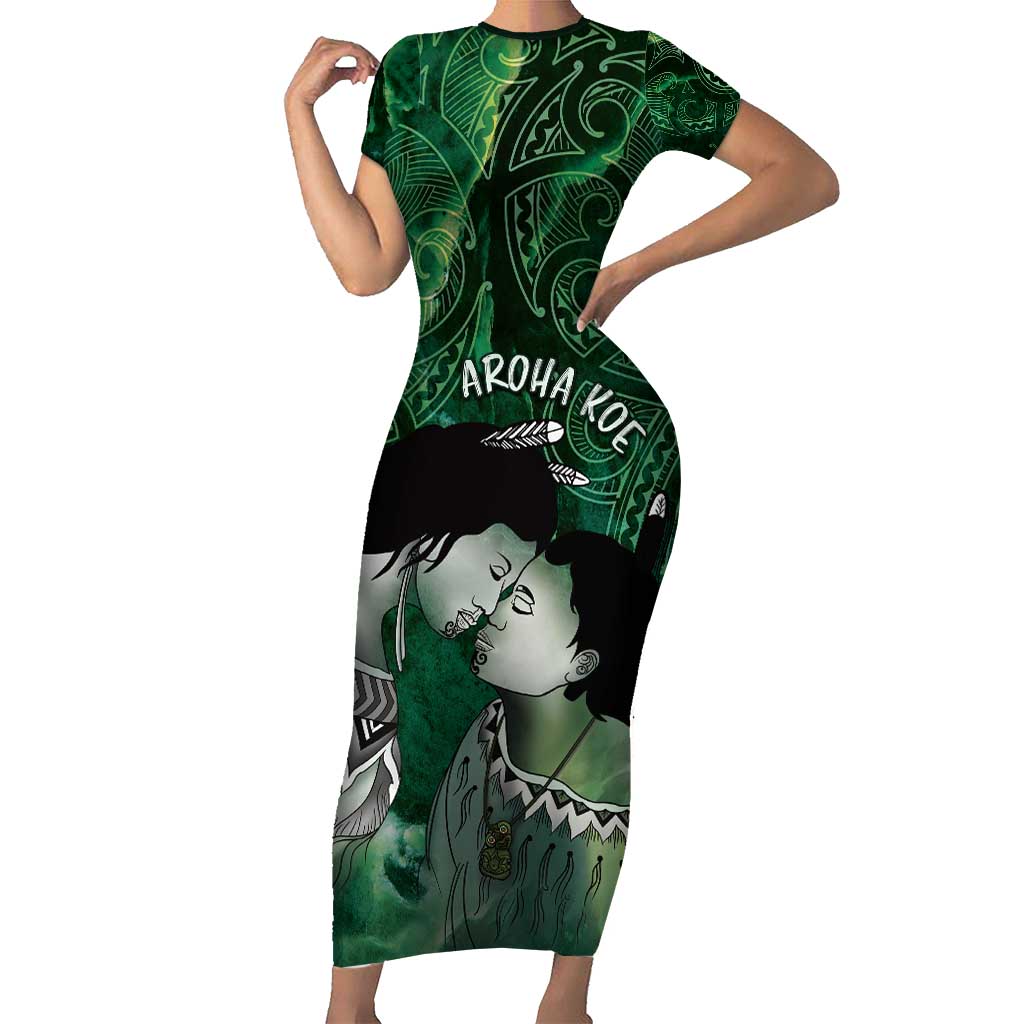 New Zealand Aroha Koe Mama Short Sleeve Bodycon Dress Maori Hongi - Pounamu