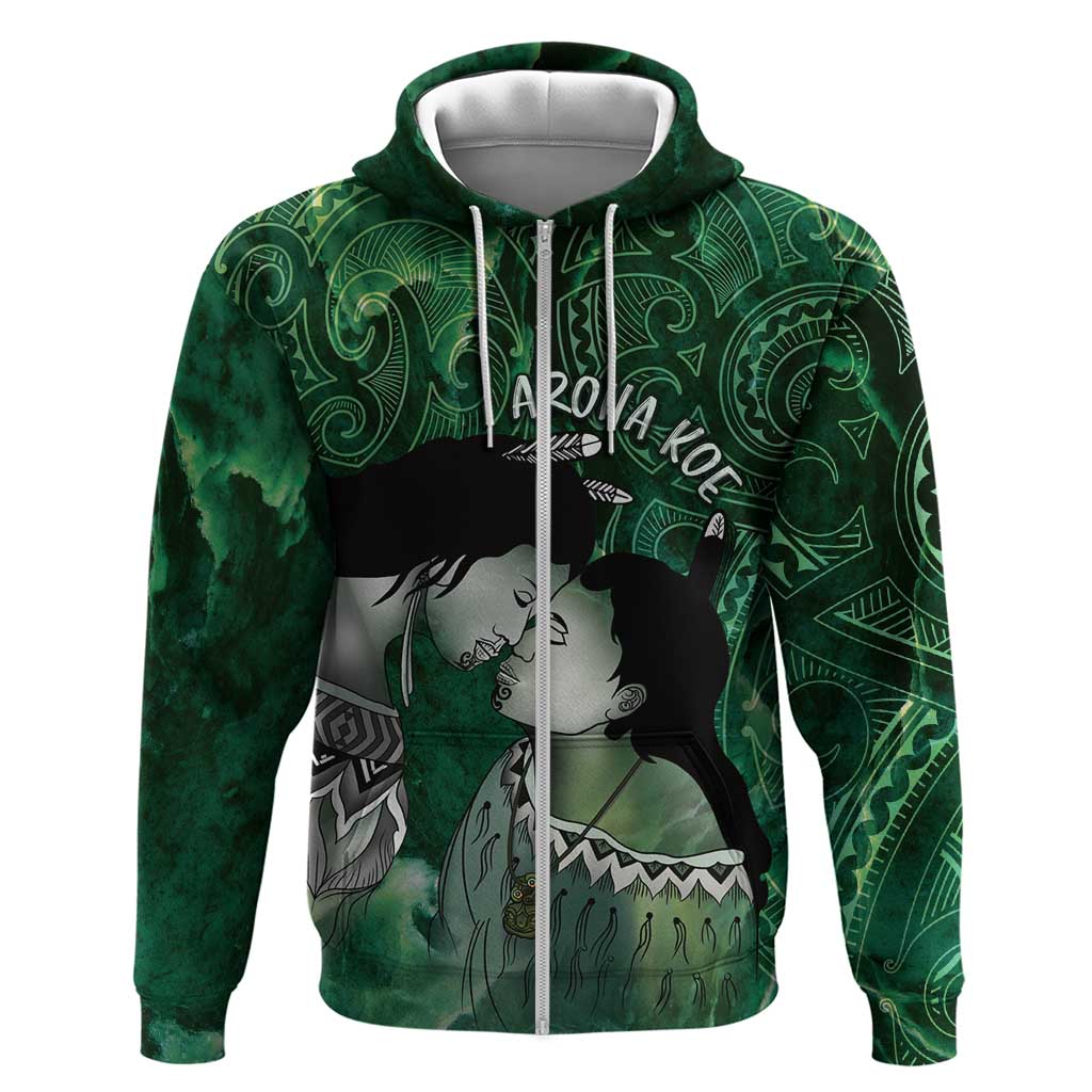 New Zealand Aroha Koe Mama Zip Hoodie Maori Hongi - Pounamu