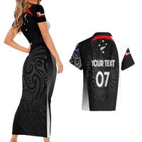 Personalised New Zealand Rugby Couples Matching Short Sleeve Bodycon Dress and Hawaiian Shirt Aotearoa World Cup 2023 Champions LT7 - Polynesian Pride