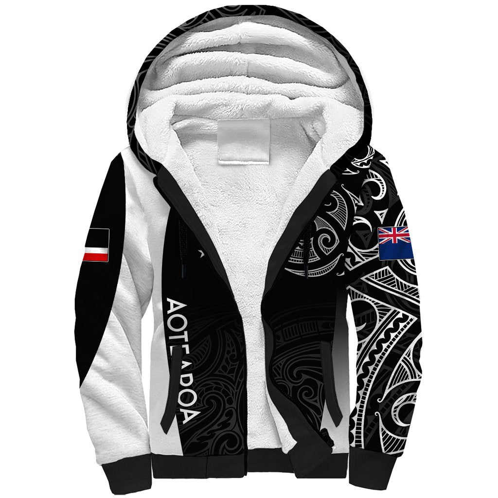 New Zealand Silver Fern Rugby Sherpa Hoodie Aotearoa All Black Dabbing Ball With Maori Paua Shell LT14 main image 1
