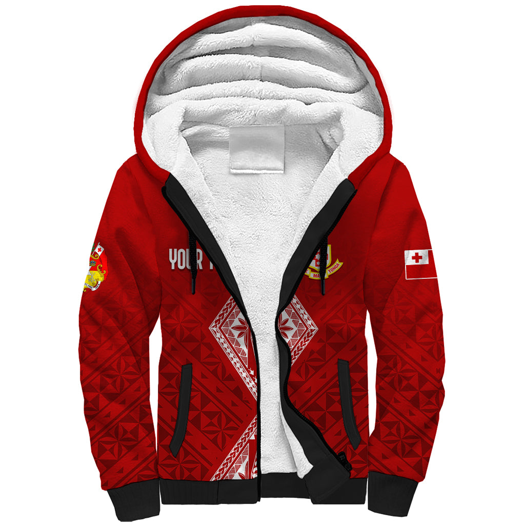 Personalised Kolisi Tonga Atele Sherpa Hoodie Tongan Kupesi - Special LT7 Unisex Red - Polynesian Pride