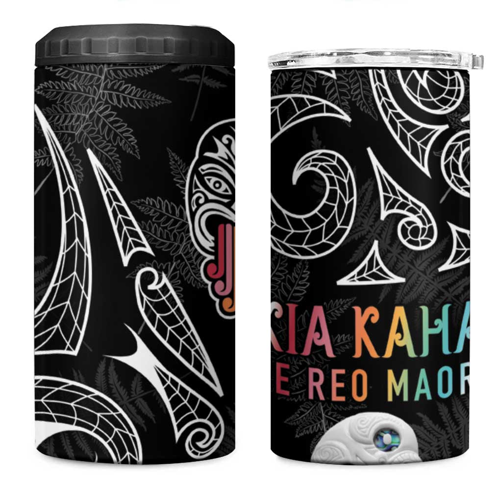 Kia Hara Te reo Maori 4 in 1 Can Cooler Tumbler Manaia Moko Pattern LT7 One Size: 16 oz Black - Polynesian Pride